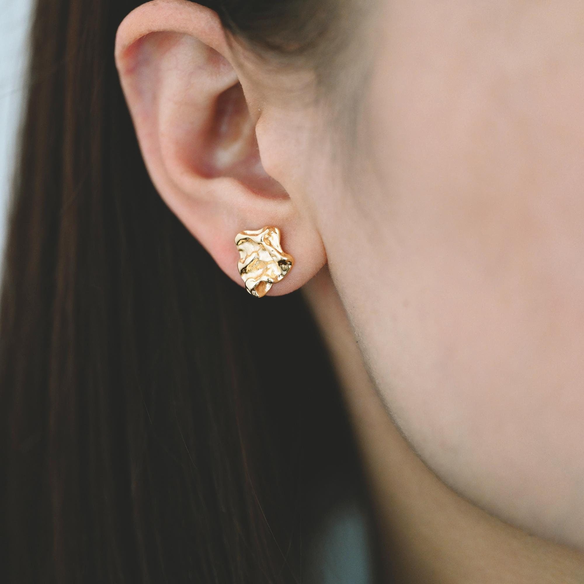 10pcs Gold/ Silver Tone Hammered Irregular Earrngs, 18K Gold/ Rhodium plated Brass, Dainty Stud Earrings (GB-4484)